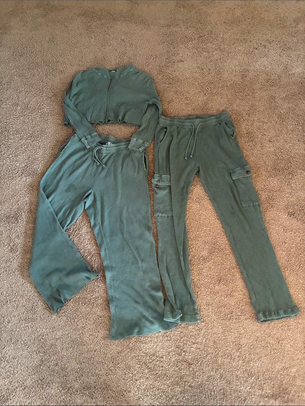 Fashion Nova Olive Green Ribbed Track Pants & Joggers Set